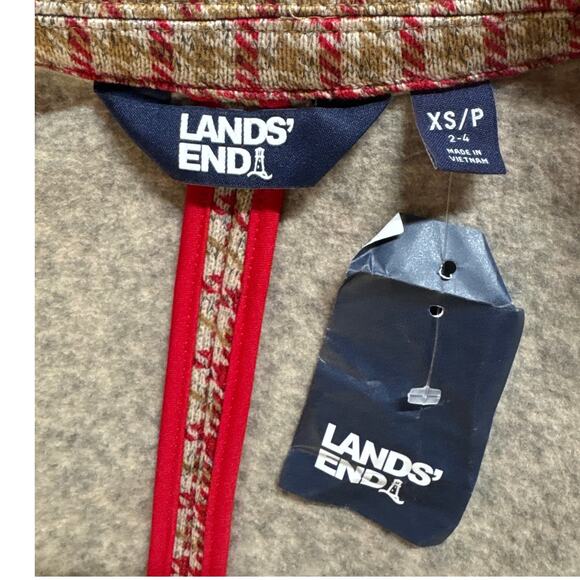 Lands' End Red Plaid Houndstooth 100% Cotton Fleece Blazer Jacket Women XS (2-4) - Picture 6 of 7